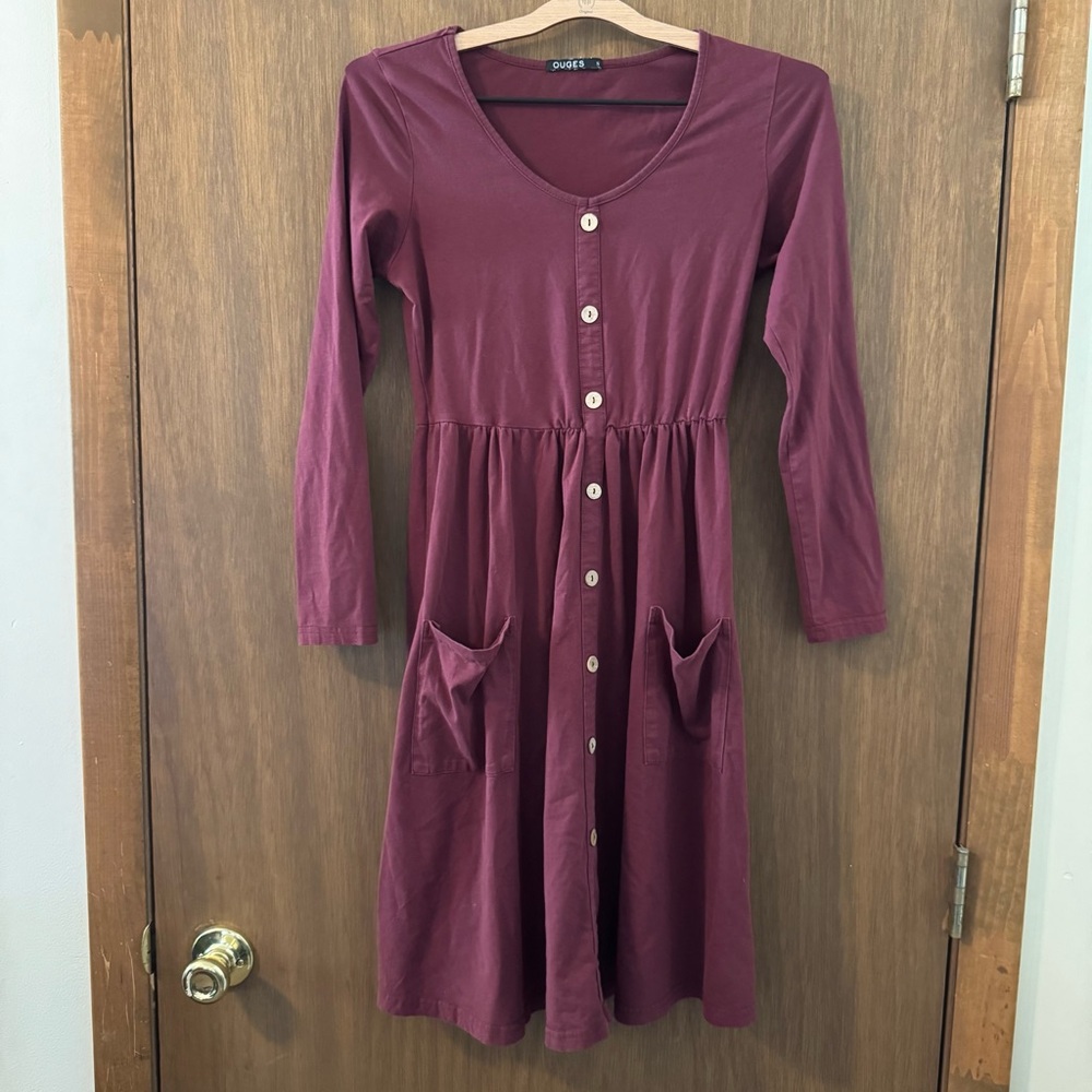 Ouges Maroon Long Sleeve Dress Size Sm - image 1